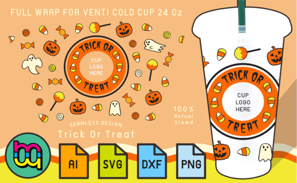 24oz Cold Cup Full Wrap Trick or Treat: Graphics and Print Templates