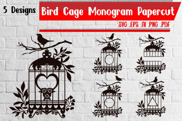 Bird Cage Monogram Papercut Svg Eps Png