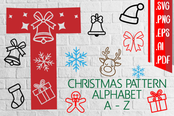 Christmas Pattern Alphabet a-Z Svg Ai
