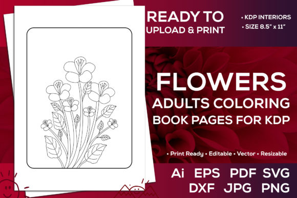 Flowers Adults Coloring Book Pages Kdp Graphics