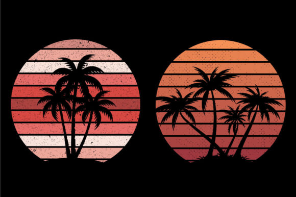 Retro Vintage Sunset Palm Tree, Kawaii Graphics