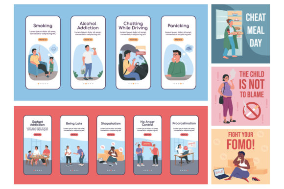 Unhealthy Habits Set: Graphic Templates for Real Content Publishing